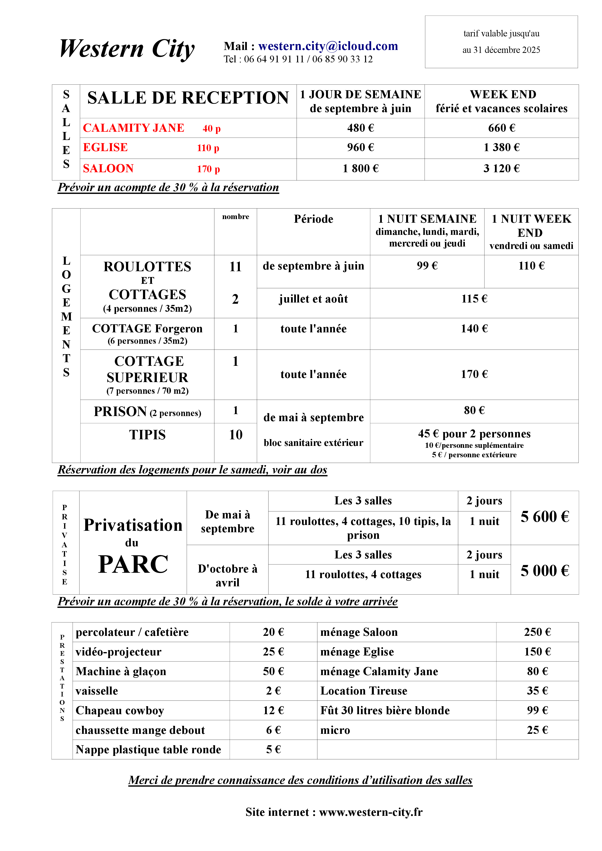 Tarif 1 Western City
