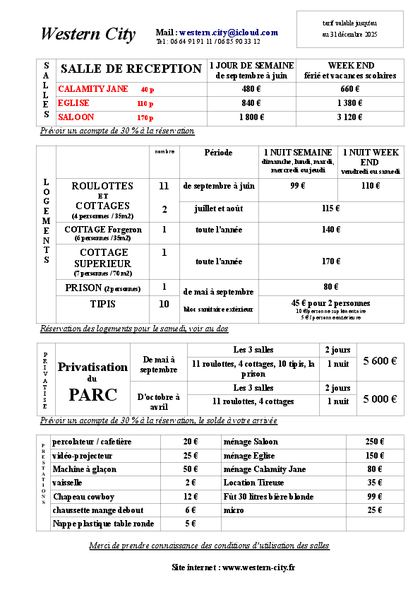 Tarif 1 Western City