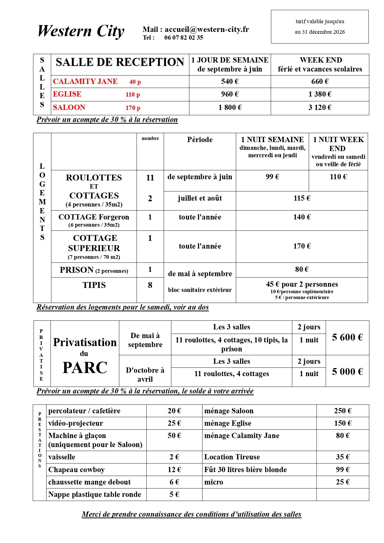 Tarif 1 Western City